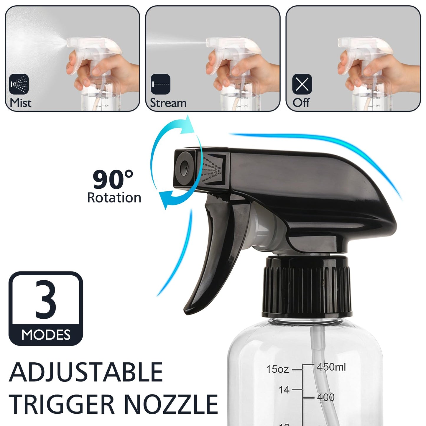 360° Spray Bottles 2 Pack 10oz Plastic Water Sprayer Small Squirt Bottle Beauty and Personal Care Gungtien