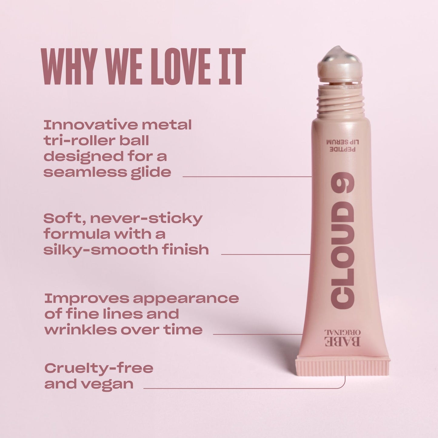 BABE ORIGINAL Cloud 9 Peptide Lip Serum | Daily Lip Treatment with Cloudberry Oil, Mushroom Extracts, Hyaluronic Acid for Dryness & Fine Lines |
