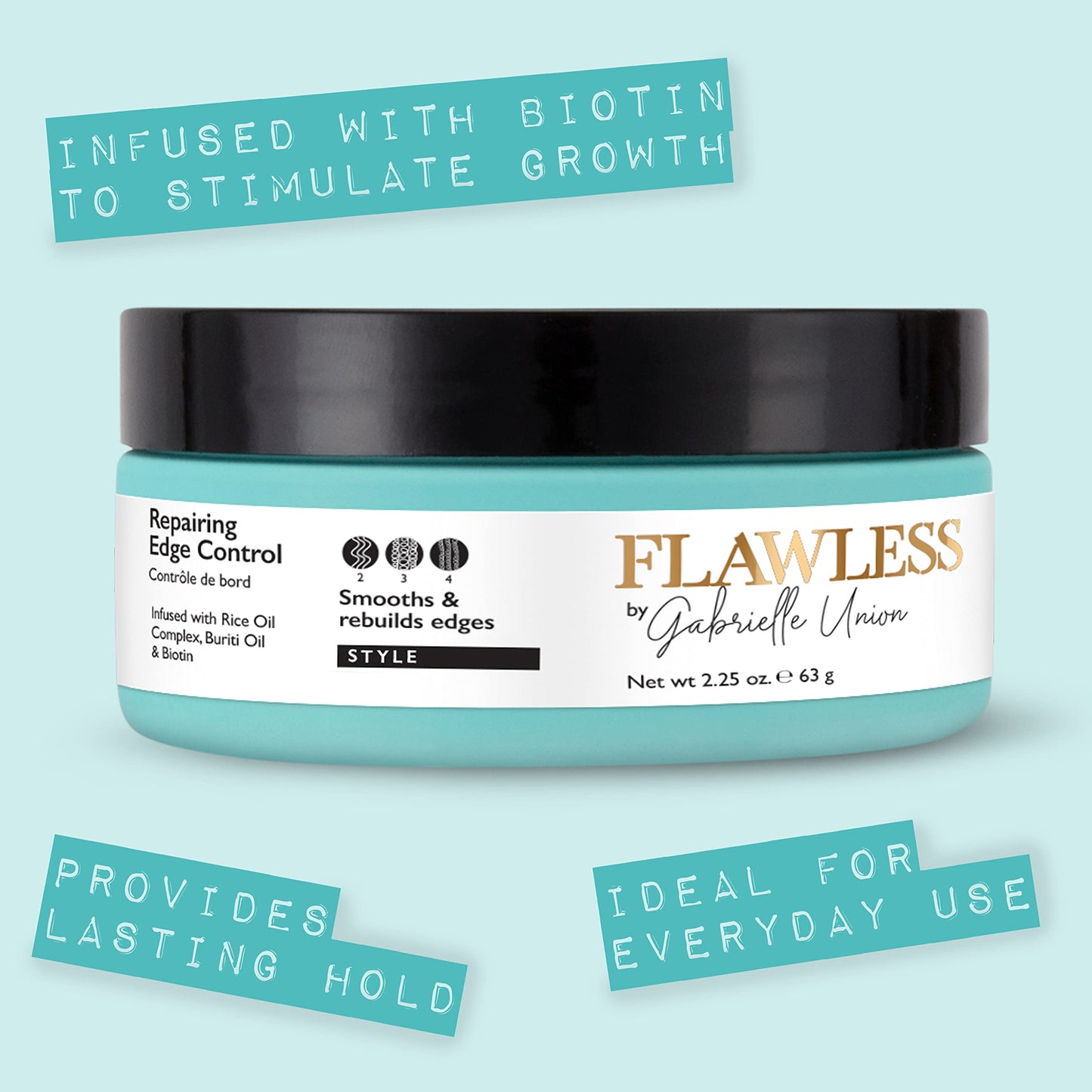 Flawless by Gabrielle Union - Repairing Edge Control, with Biotin and Rice Oil Complex for Curly and Coily Hair, 2.25 OZ