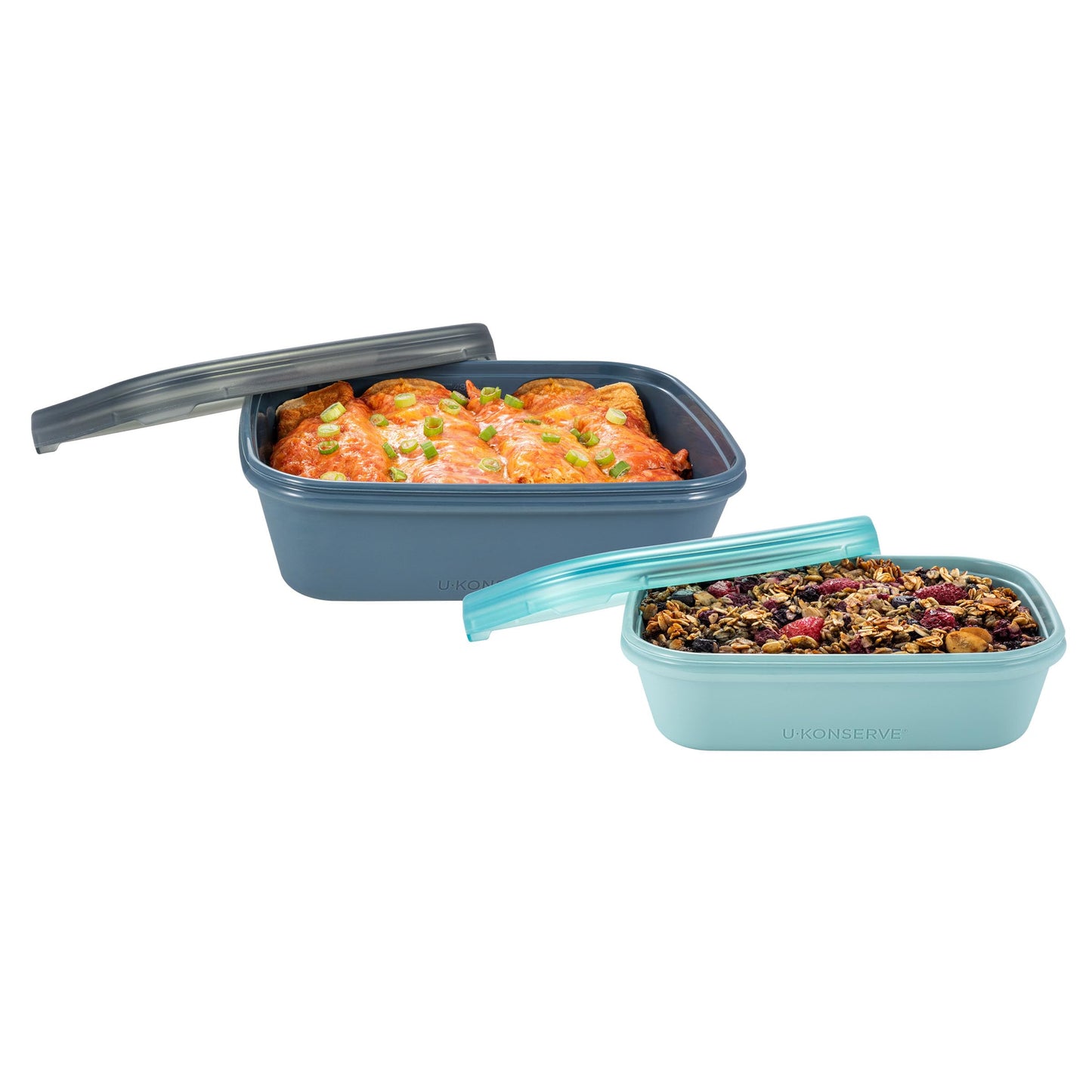 U Konserve Platinum Silicone Nested Duo Food Storage Bento Box Dual Seal Rectangle Container - Two Pack - Leak Proof, Shatter Proof, Dishwasher Safe…