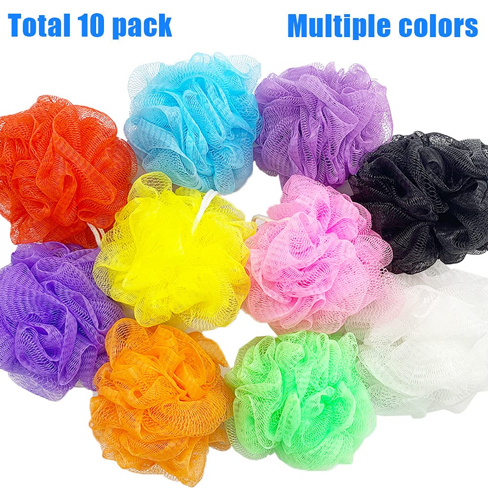 10 Pcs Bath Loofah Shower,Small Mesh Sponge Pouf Colorful Exfoliating Scrubber for Kids Women Men Body Wash,Random Color