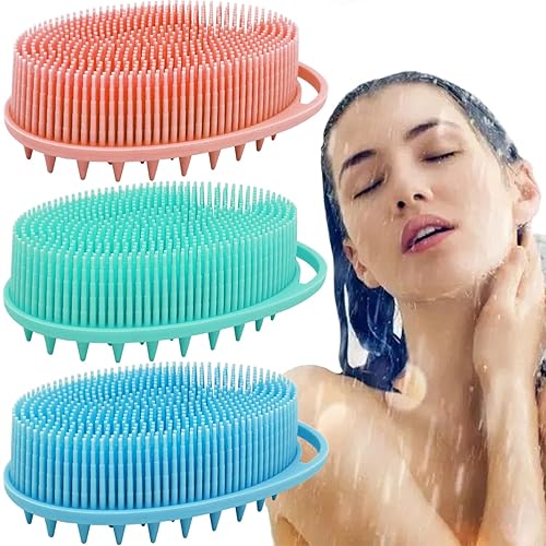 Soft Exfoliating Body Bath Shower Scrubber - Silicone Body Brush, 3 Pack for Kids and Adults with All Kinds of Skin