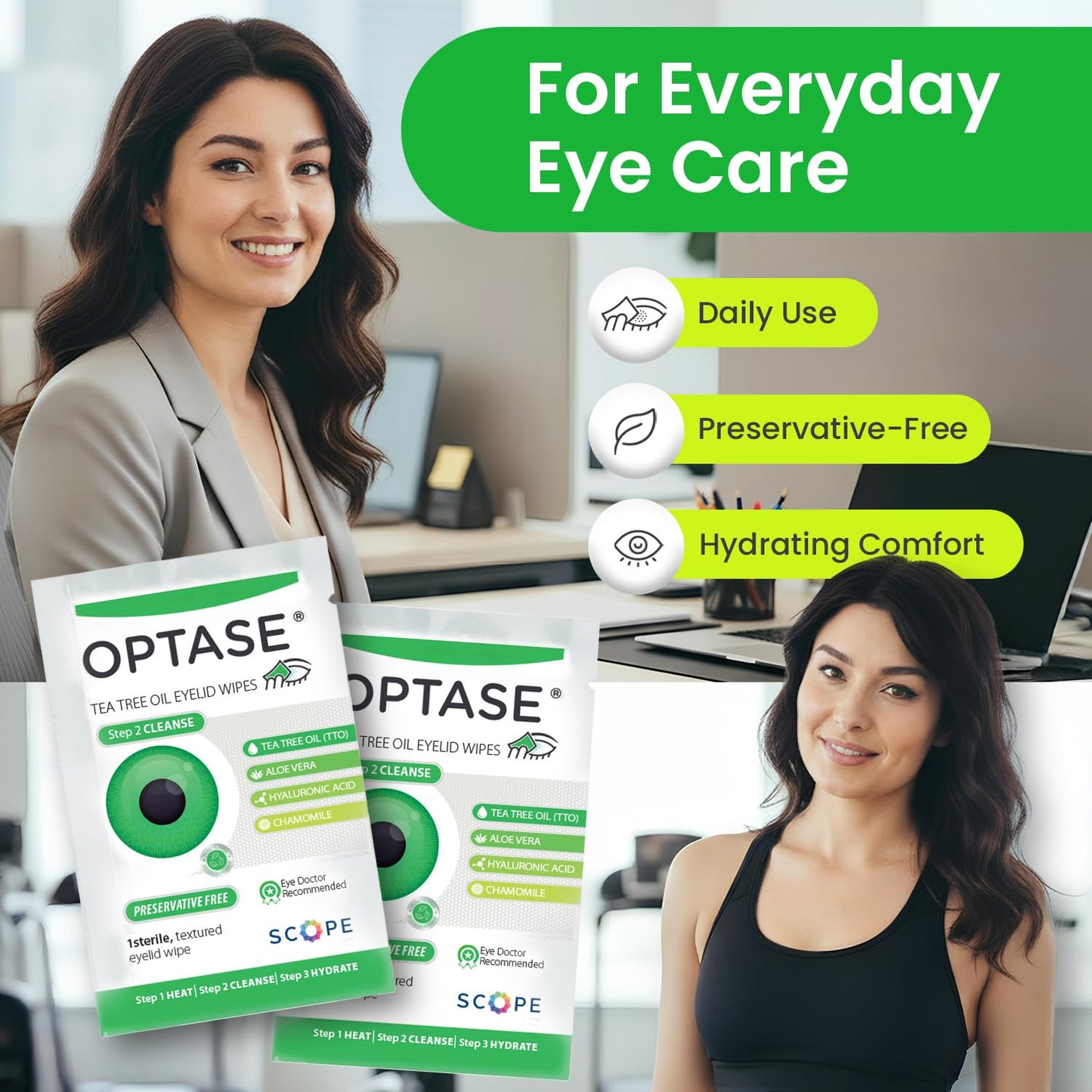 OPTASE TTO Eyelid Cleansing Wipes, 30 Count - Individually Wrapped Tea Tree Oil Eyelid Wipes - Preservative-Free Formula for Daily Use - Eye Doctor Beauty and Personal Care Optase