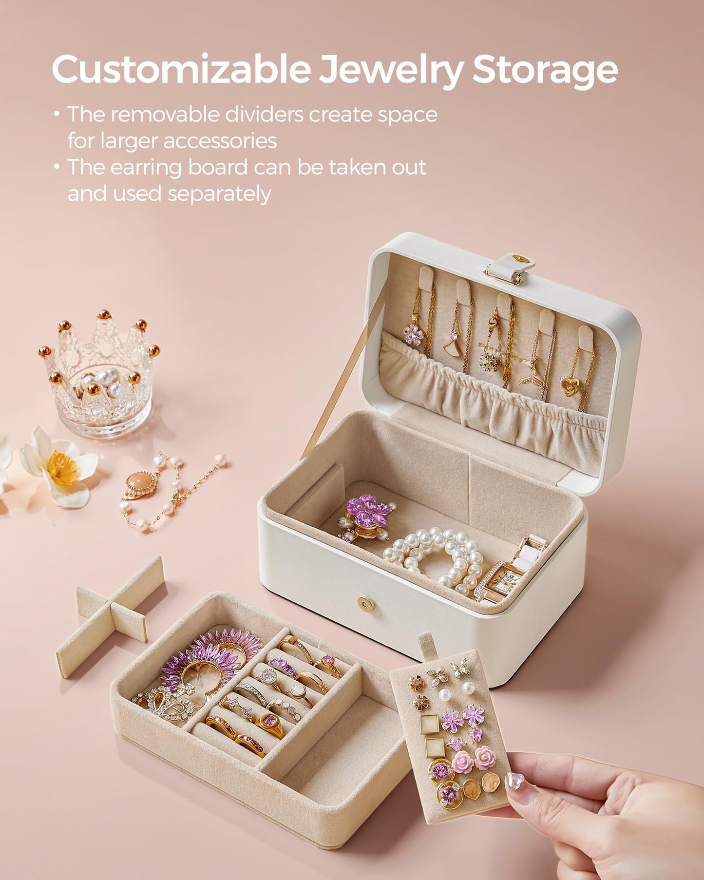 SONGMICS Jewelry Organizer Box, Travel Jewelry Case, 2-Layer Travel Case for Earrings, Necklaces, Bracelets - Portable Jewelry Storage with Large…