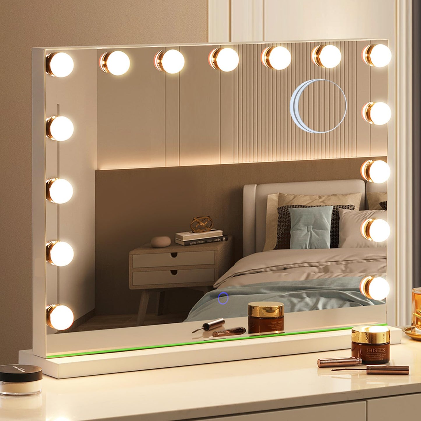 Amifiy Hollywood Vanity Mirror with Lights, 23"x18" Lighted Makeup Mirror with 10x Magnification for Desk/Wall Mount, 15 Led Bulbs, 3 Lighting Modes Beauty and Personal Care Amifiy Default Title