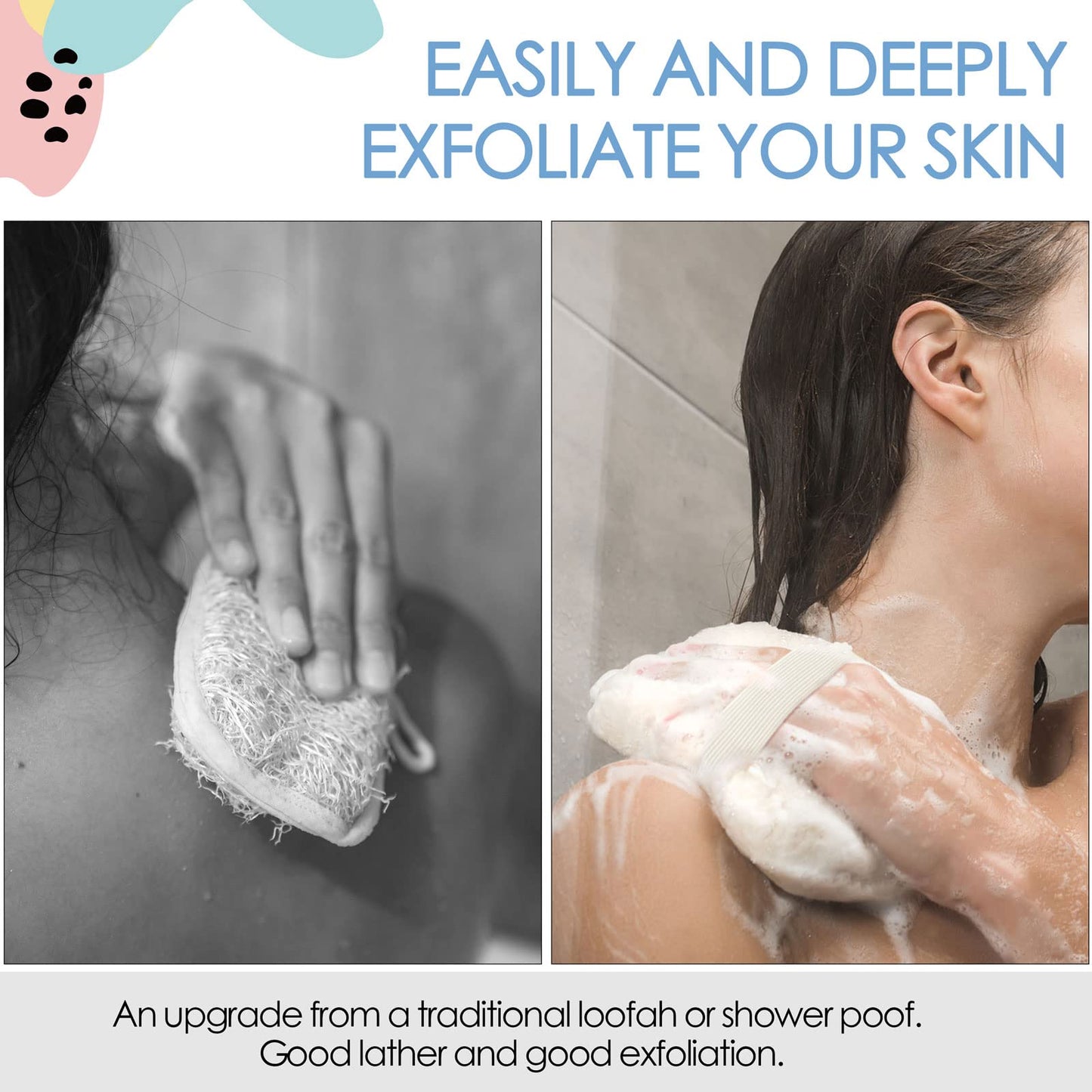 Evridwear Exfoliating Body Scrubber Heavy Exfoliating Bath Sponges for Men Women Shower Exfoliator Dead Skin Remover Loofah for Cleansing 3 Count
