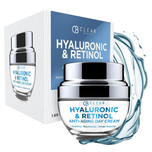 Clear Beauty Hyaluronic & Retinol Face Moisturizer - Hydrating Day Cream For Dry & Mature Skin - Reduces Fine Lines, Firms & Softens Texture