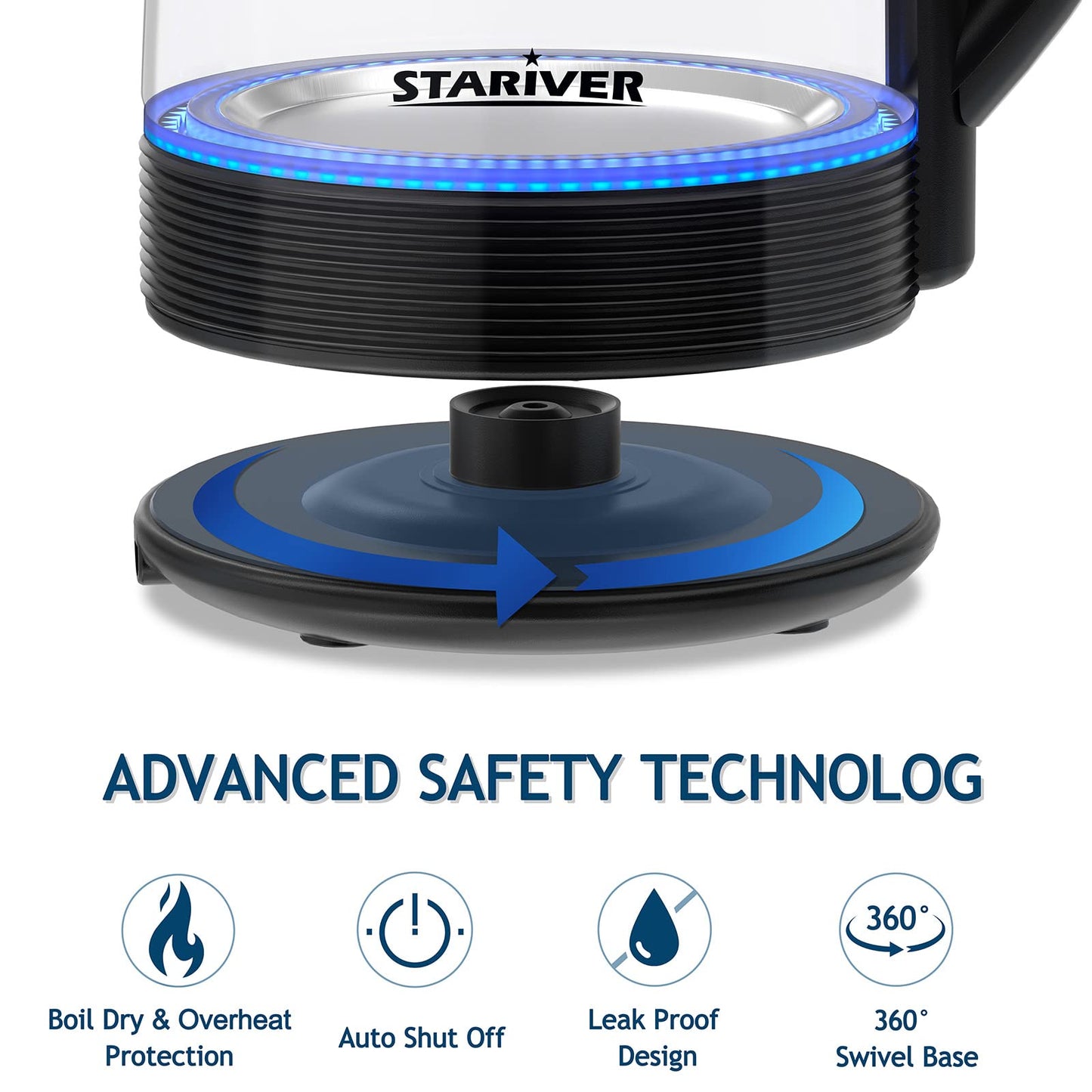 Stariver Electric Kettle, BPA-Free Glass Tea Kettle with LED, 2L Hot Water Kettle with Fast Boil, Auto Shut-Off & Boil-Dry Protection, Stainless…