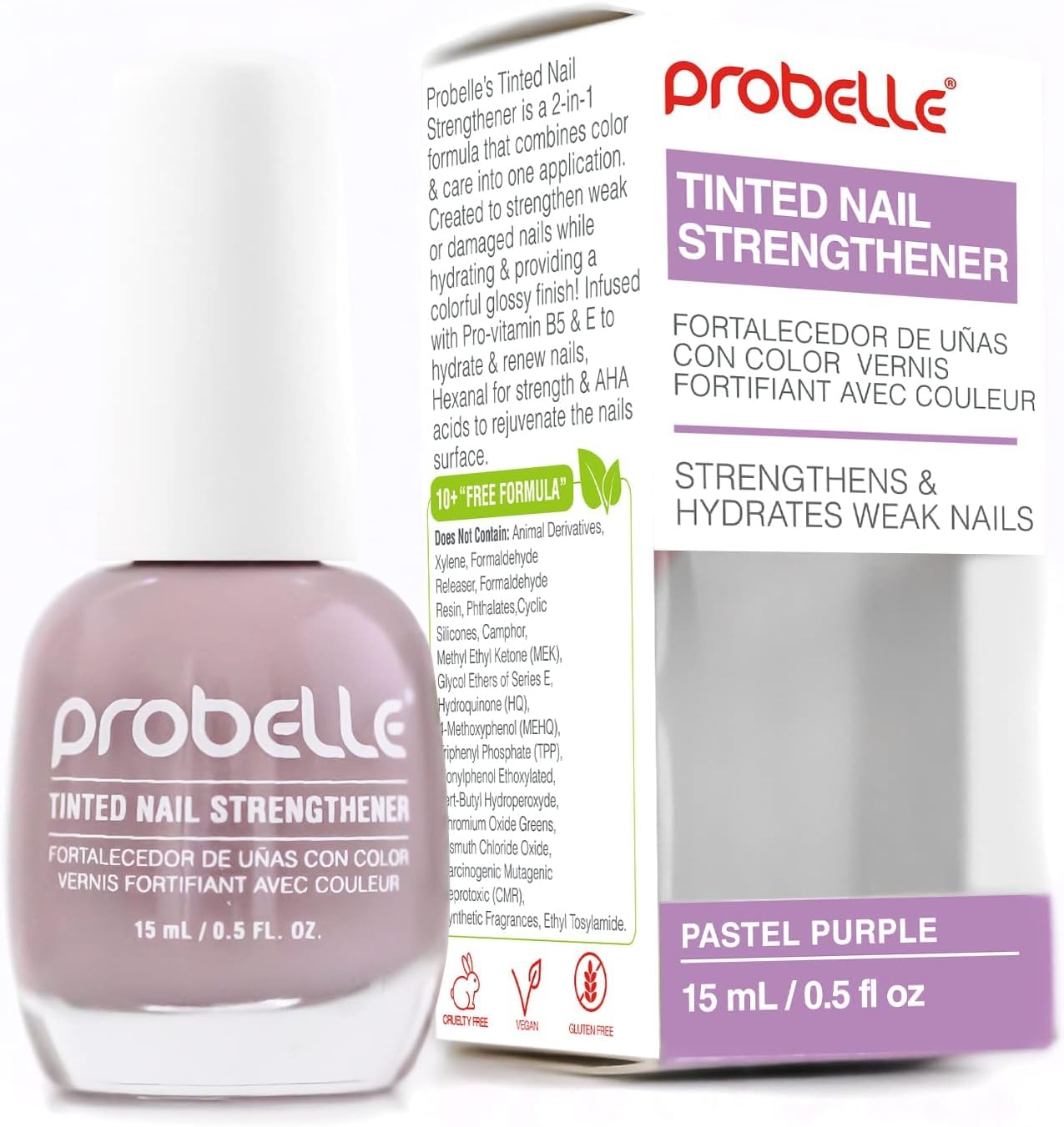 Probelle Tinted Nail Strengthener, Colored Nail Strengthening Treatment, Nail Growth and Repair, Stops Peeling, Splits, Chips, Cracks, and Strengthens