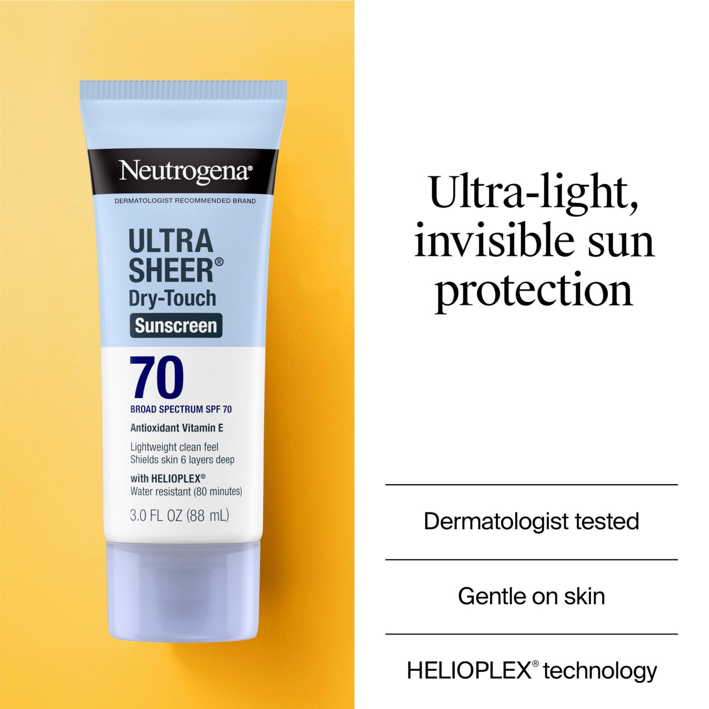 Neutrogena Ultra Sheer Dry-Touch Sunscreen Lotion SPF 70, Broad Spectrum, Water Resistant 80 Min, Oil-Free, Oxybenzone-Free, Non-Comedogenic, Matte