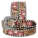 American Darling Large Beautifully Hand Tooled Green Genuine Leather Belt Men and Women Western with Removable Buckle