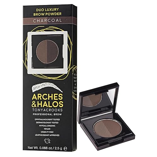 Arches & Halos Duo Luxury Brow Powder - Two-for-One Versatile Compact Powder - Get Full, Defined Brows - Vegan and Cruelty Free Makeup - Charcoal