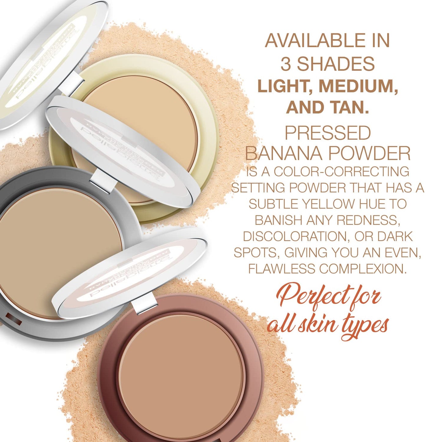 Bellapierre Pressed Banana Setting Powder - Compact Color-Correcting Banana Powder, Matte Translucent Finish, Under-Eye Brightening Baking Powder