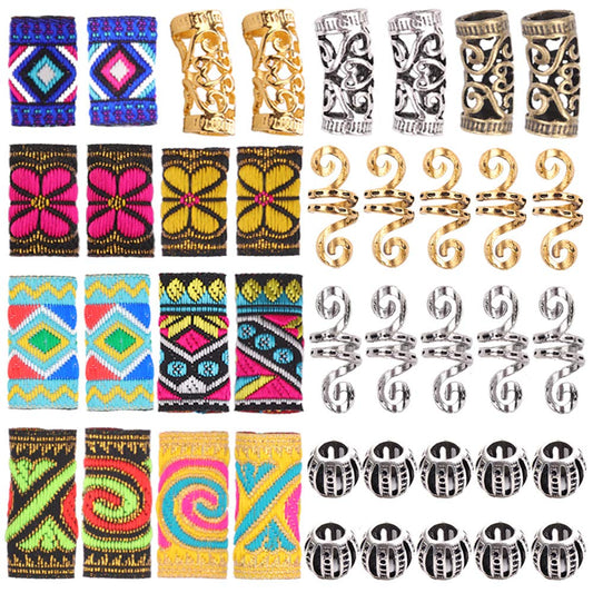 Hair Tube Beads Dreadlock Jewely Tube and Beads 40 Pieces Hair Jewelry DIY Hair Decoration Accessories Hair Cuff Tibetan Style for Women and Men (Gold