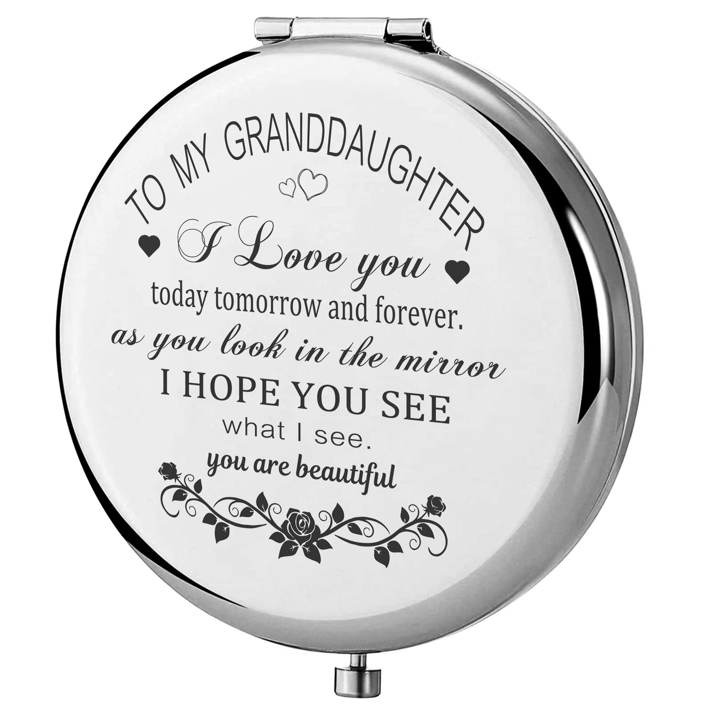 GAOLZIUY Granddaughter Gifts from Grandma and Grandpa, Gifts for Granddaughter, to My Granddaughter Makeup Compact Mirror Sliver, Granddaughter