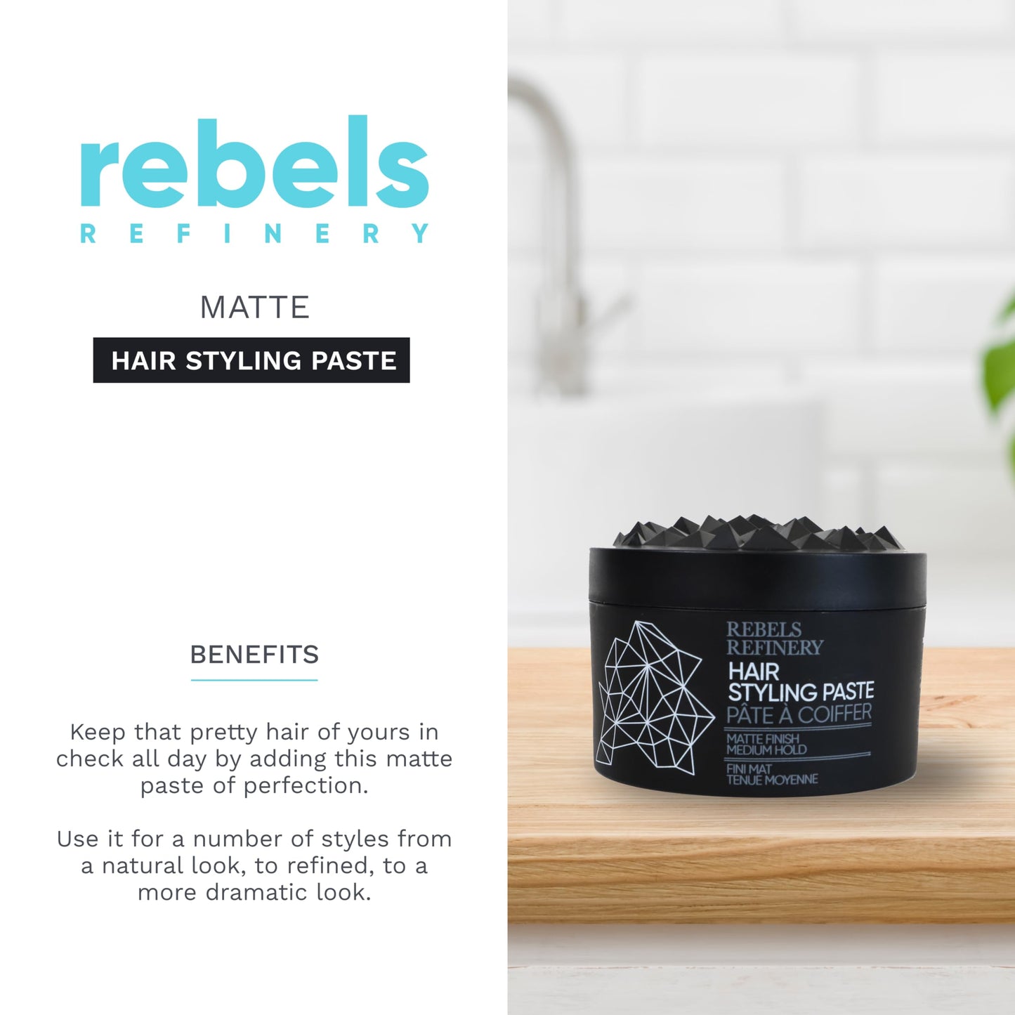 REBELS REFINERY Hair Styling Paste for Men - Medium, Flexible Hold and Matte Finish - 3.5 Oz.