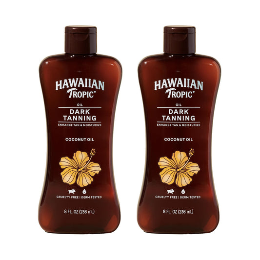 Hawaiian Tropic Dark Tanning Oil, 8Fl Oz | Moisturizing Body Oil with Cocoa Butter, Tan Enhancer, 8Fl Oz each Twin Pack