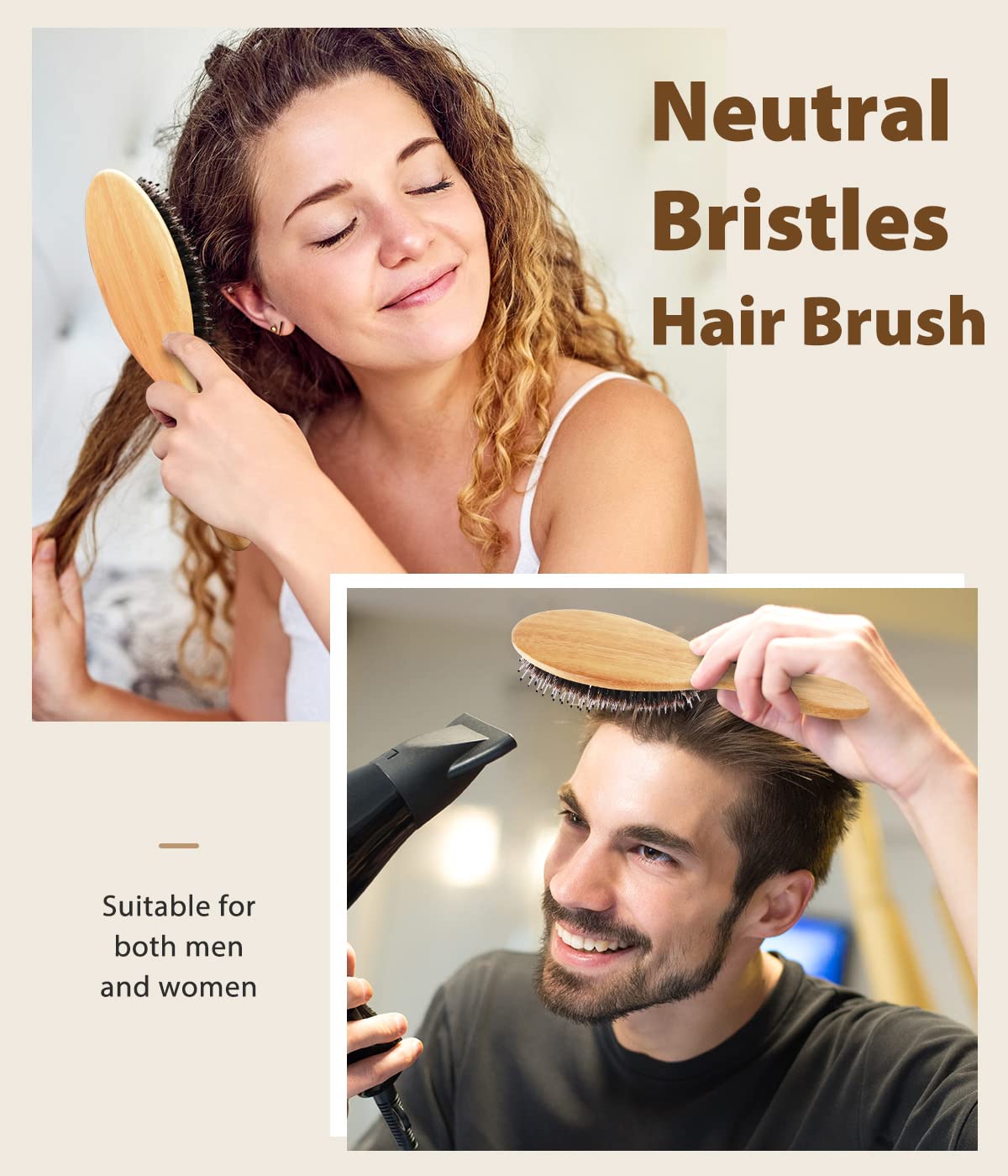 BLACK EGG Boar Bristle Brush for Wet/Dry Hair - Smoothing, Massaging, Detangling, Reduce Frizz, Restore Shine - Bamboo Brush for Women, Men, Kids