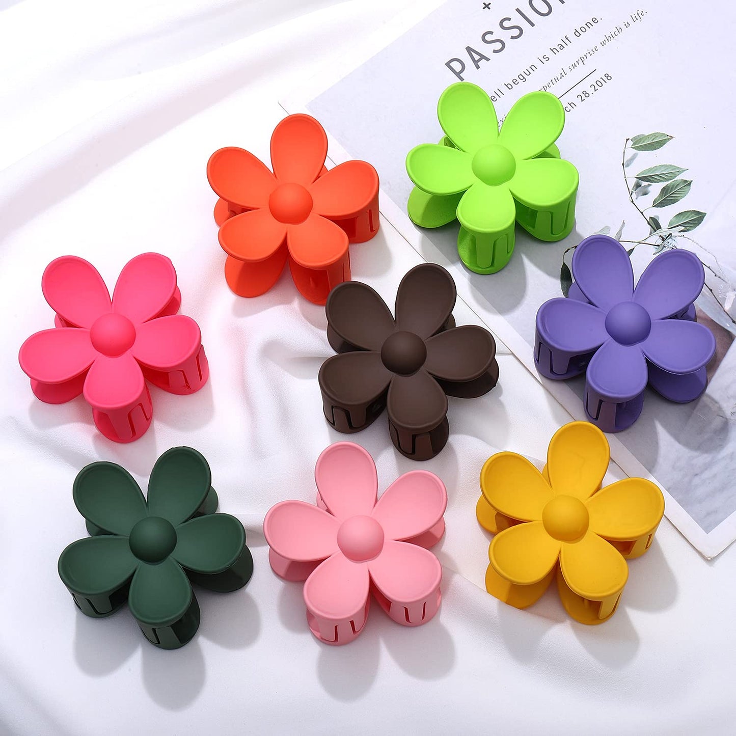 8PCS Acrylic Flower Hair Claw Clips for Women Nonslip Pastel Floral Shaped Hair Catch Barrettes Strong Hold Hair Jaw Clamp Hair Accessory Styling Hair