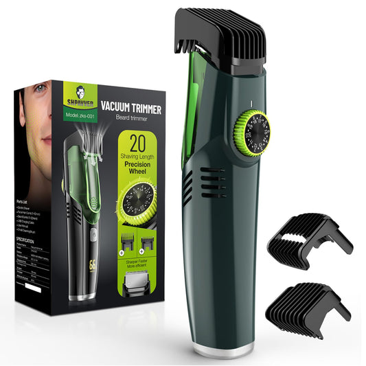 SHPAVVER Vacuum Beard Trimmer for Men, Mustache Trimmer with 20 Length and Styles Adjustable, Built-in Vacuum Trimmer for Mustache, Sideburns, Facial Beauty and Personal Care SHPAVVER