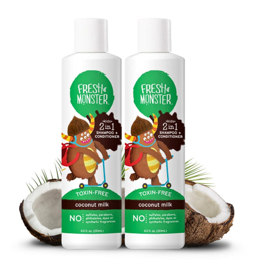 Fresh Monster 2-in-1 Kids Shampoo & Conditioner, Toxin-Free, Hypoallergenic, Tear-free Shampoo & Conditioner for Kids, Coconut (2 Pack, 8.5oz/each) Beauty & Personal Care Fresh Monster