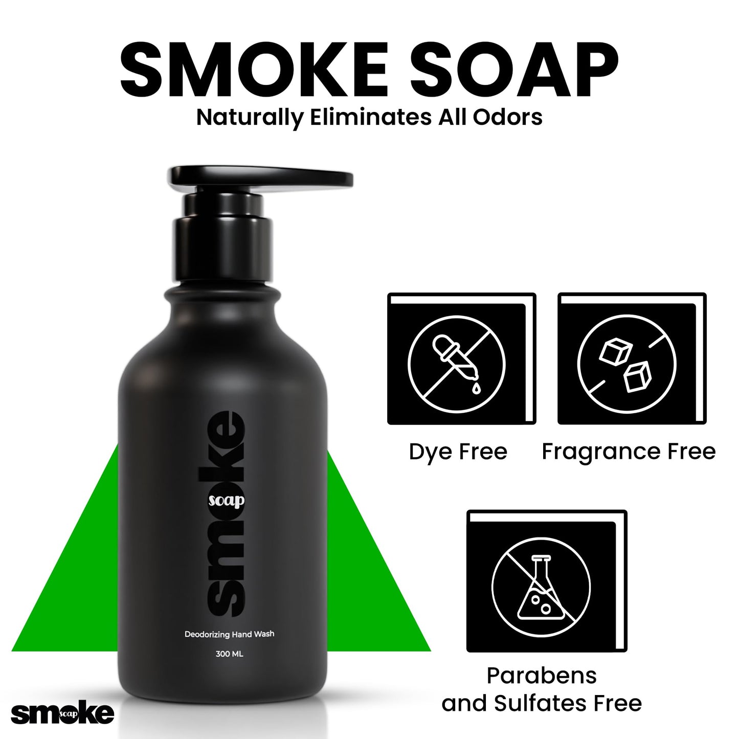 SMOKE SOAP Liquid Hand Soap Odor Neutralizing, Fragrance Free, Natural Soy-based Formula, Free of Sulfates, Parabens Free (300ml)
