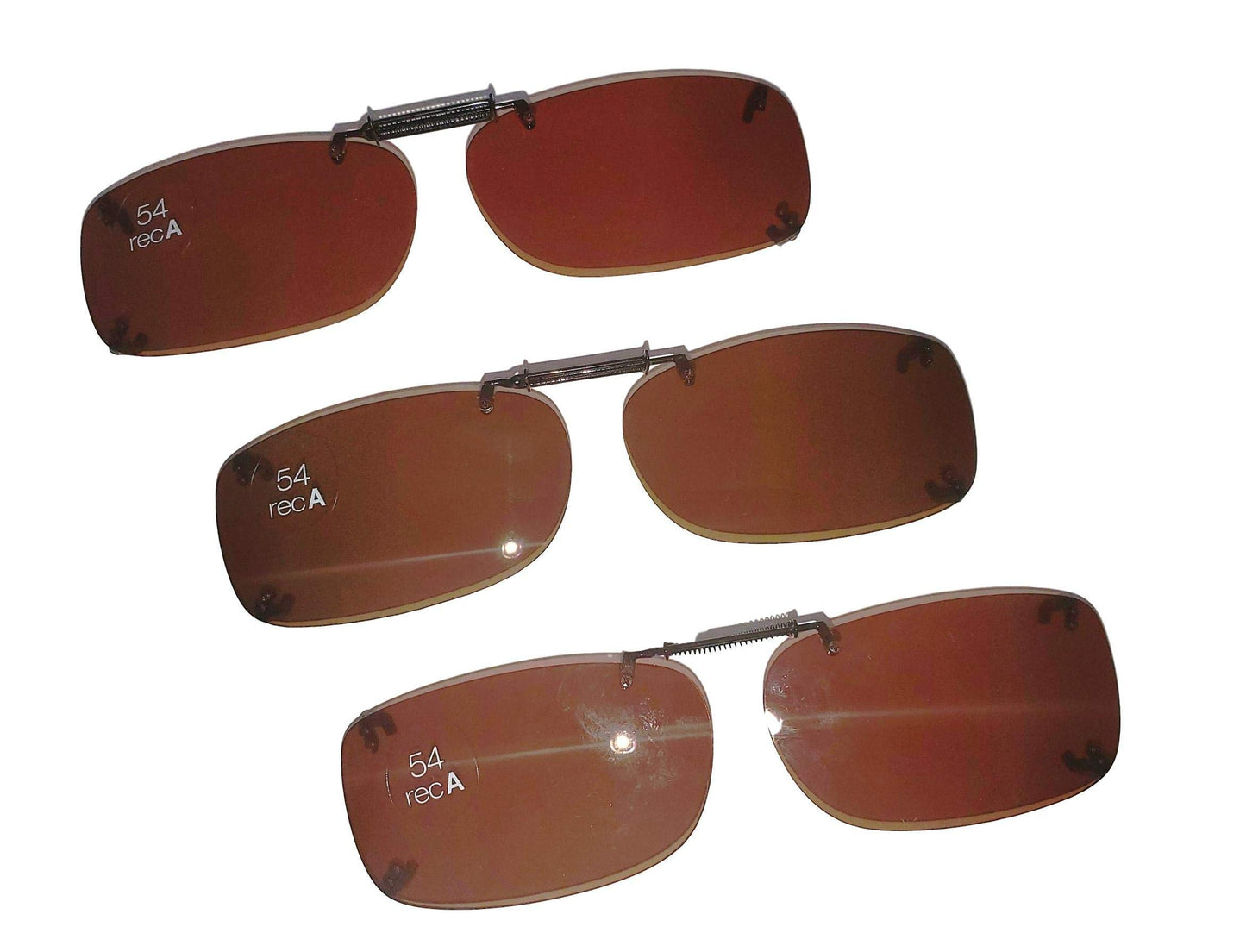 3 SOLAR SHIELD Clip-on Polarized Sunglasses Size 54 Rec A Brown Frameless NEW
