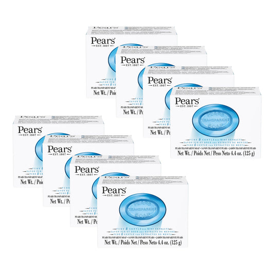 Pears Pure and Gentle with Glycerin and Mint Extracts - Transparent Soap Bar for Radiant Skin - Bar Soap for Women and Men - Blue - 8 pc Beauty & Personal Care Pears