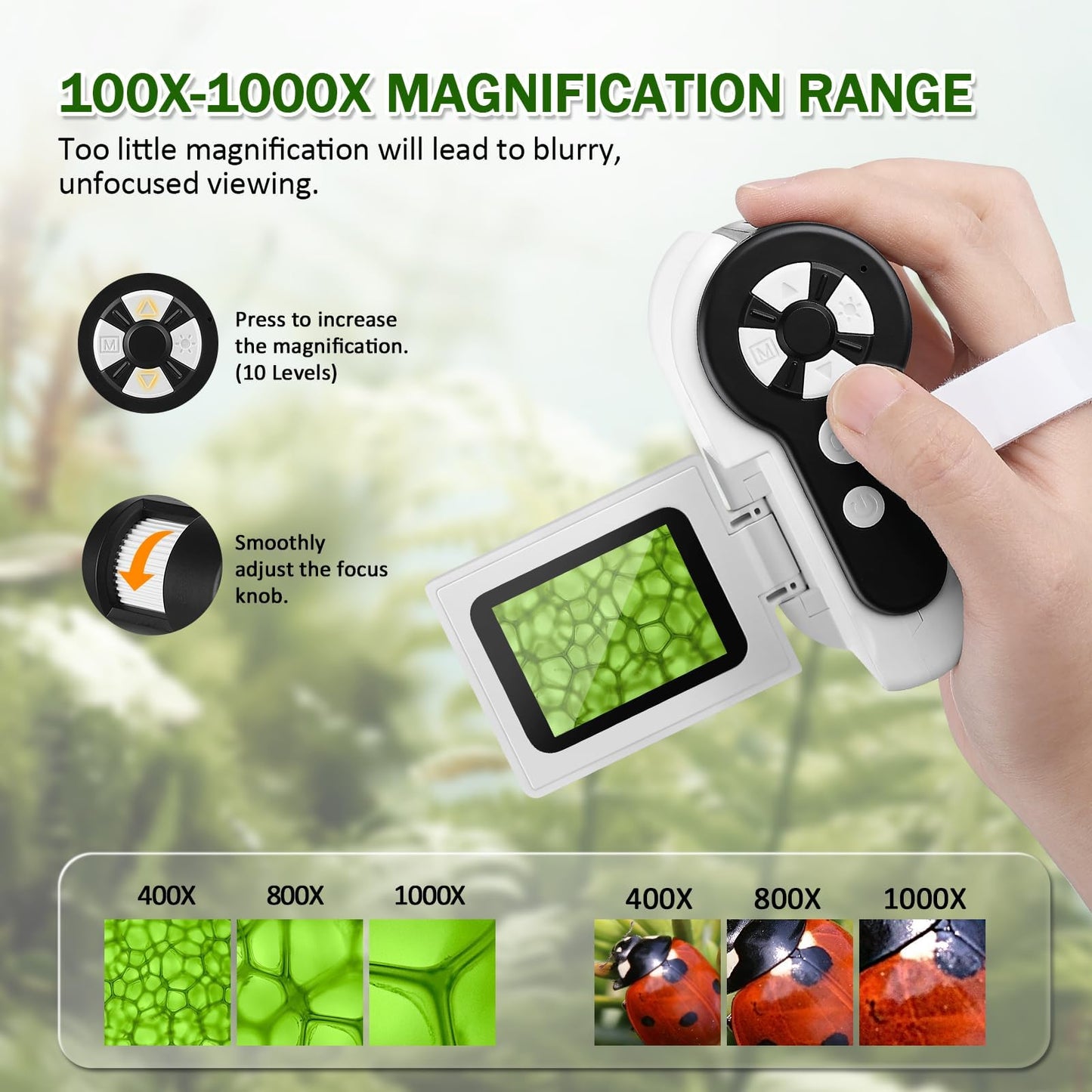 Barchrons 1000X Kids Handheld Microscope – 4K 2" Screen Pocket Microscope with 6 LED Lights & 32G SD Card, Science Gift Ages 8–12