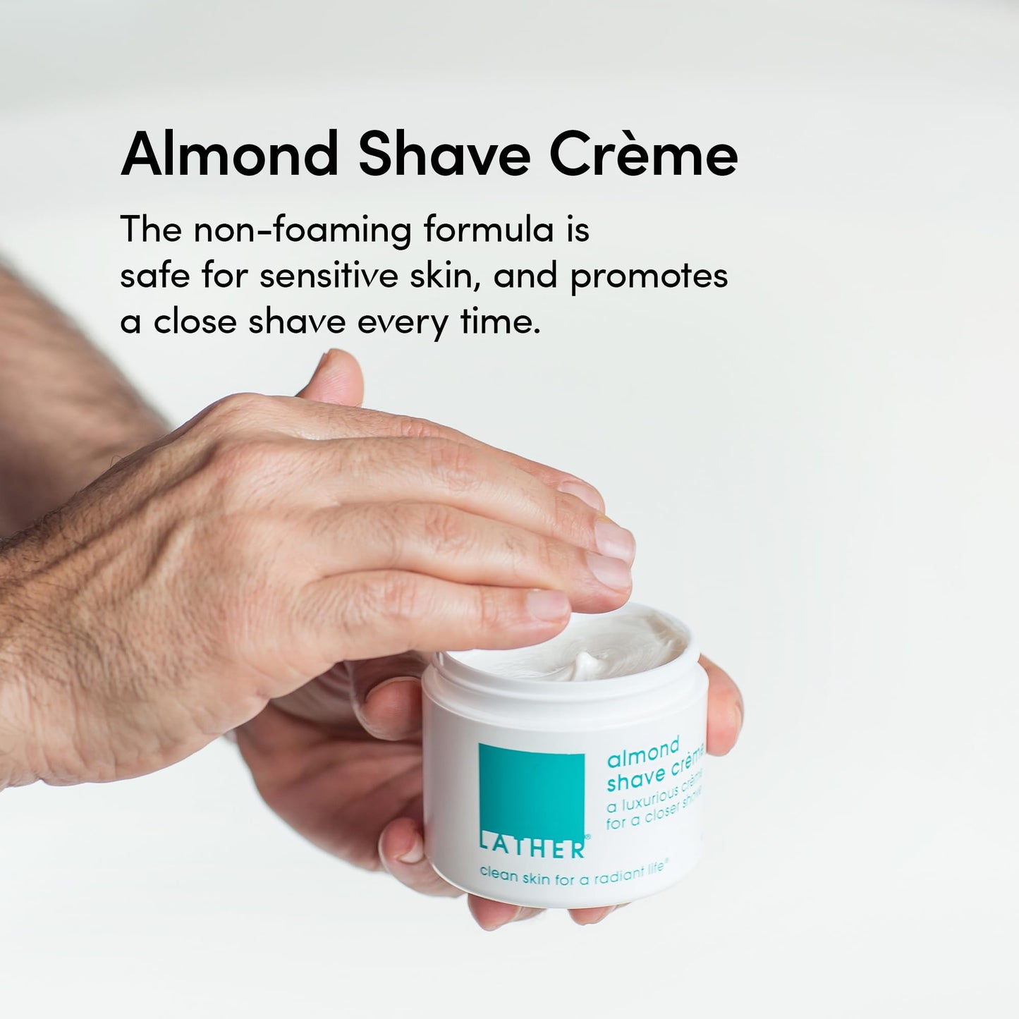 LATHER - Almond Shave Crème, 4 oz - Non-Foaming Luxurious Shaving Cream for Women and Men - Almond Oil, Vitamin E, Omega Fatty Acids - Sensitive Skin