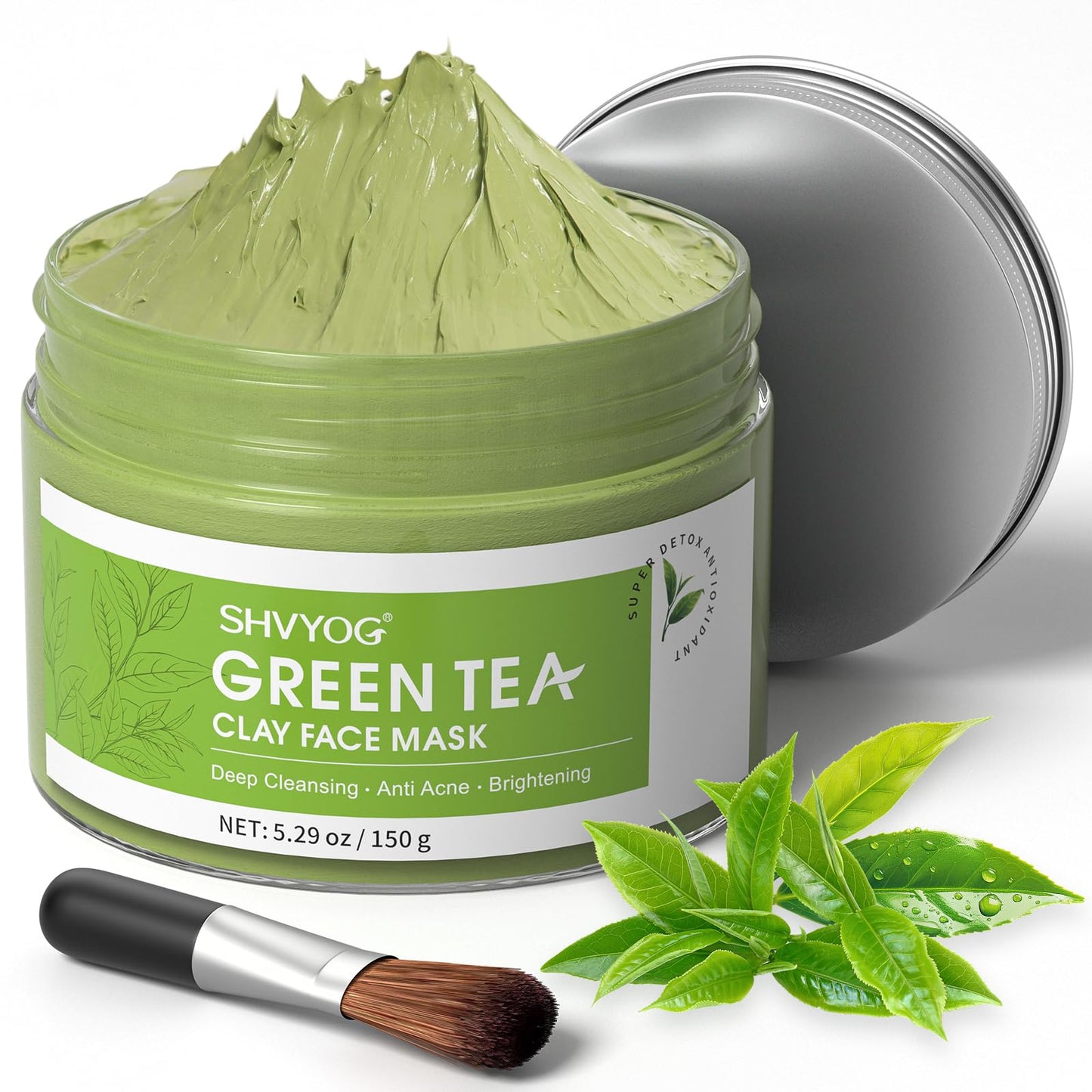 SHVYOG Green Tea Face Mask, Antioxidant Green Tea Clay Mask with Volcanic Mud, Deep Cleansing & Moisturizing & Hydrating Clay Facial Mask for Pores Beauty and Personal Care SHVYOG Default Title