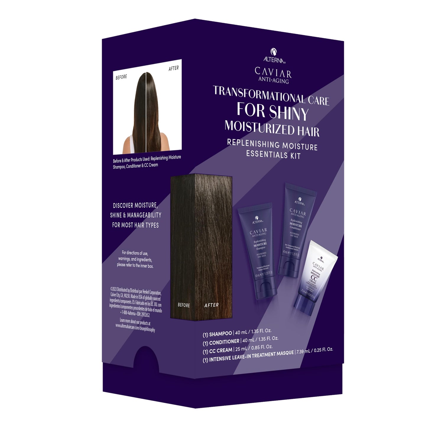 Alterna Haircare CAVIAR Anti-Aging Replenishing Moisture Trial Kit - Shampoo, Conditioner, Leave-In CC Cream | For Dry, Brittle Hair | Protects