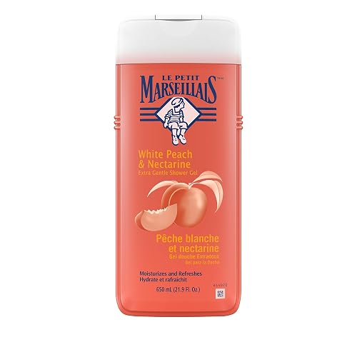 Le Petit Marseillais Extra Gentle Shower Gel with White Peach & Nectarine, Moisturizing & Nourishing French Body Wash pH Neutral for Skin, 21.9 fl. oz