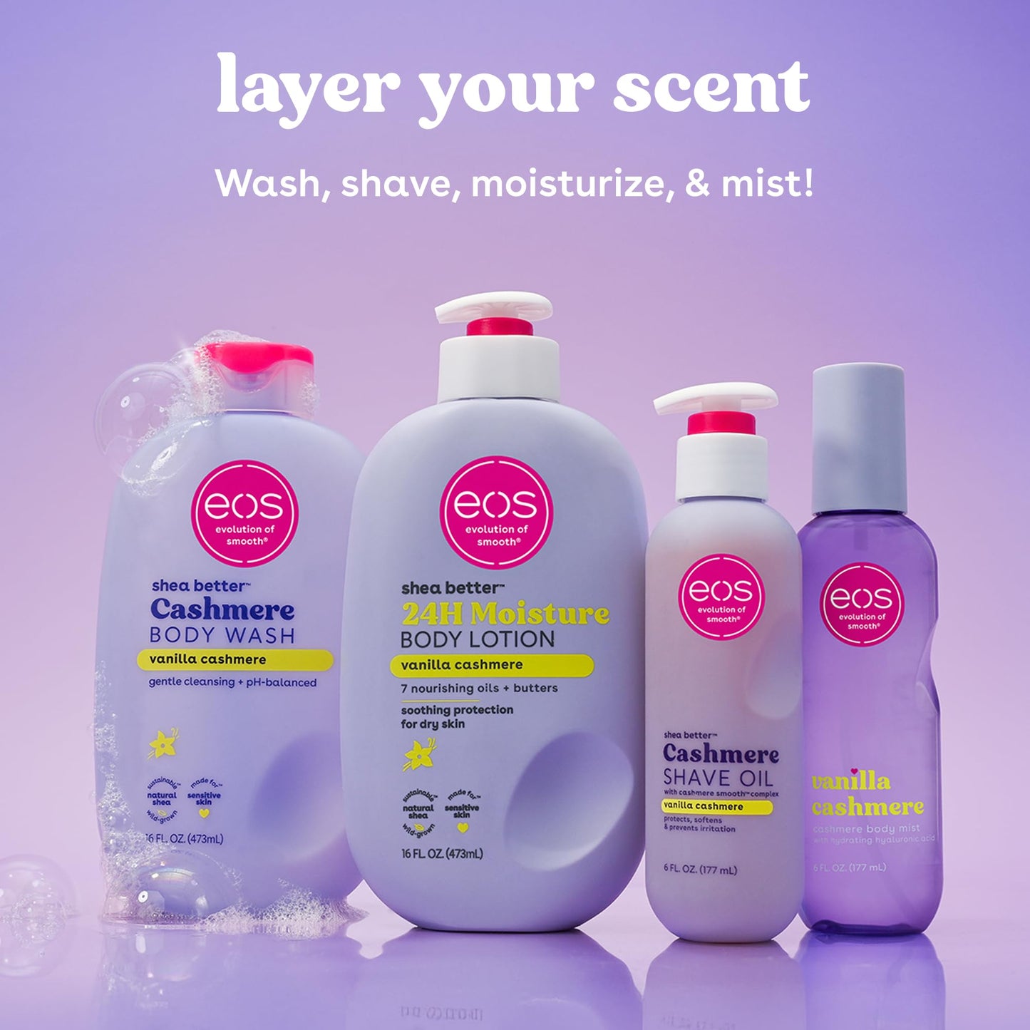 eos Cashmere Shave Oil - Vanilla Cashmere, Moisturizing Shave Oil with Shea Butter & Glycerin, Helps Prevents Irritation & Razor Burn, Vegan, 6 fl oz