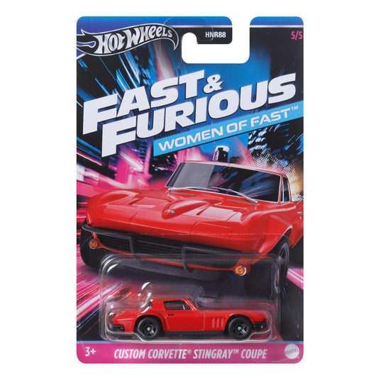Hot Wheels Auto Custom Corvette Stingray Coupe - Women by Fast and Furious - Die Cast Model Scale 1:64 - Length 7 cm, Red, HRW40