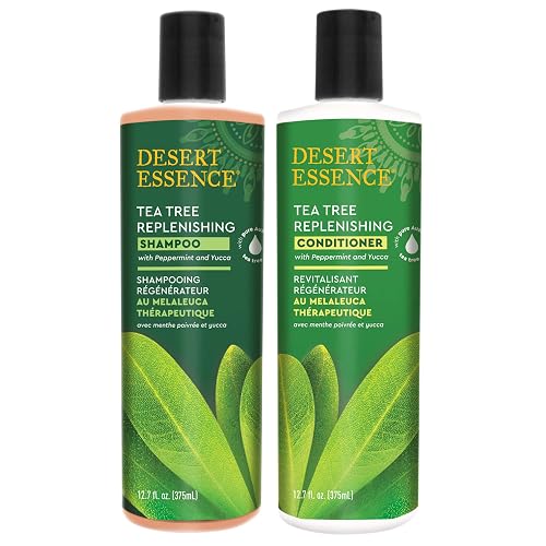 Desert Essence Tea Tree Replenishing Shampoo and Conditioner Bundle - 12.7 Fl Ounce - Therapeutic - Peppermint & Yucca - All Skin Types - Tea Tree Oil