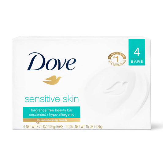 Dove Moisturizing Beauty Bar for Softer Skin, Fragrance-Free, Hypoallergenic Beauty Bar Sensitive Skin Effectively Washes Away Bacteria While Beauty & Personal Care Dove