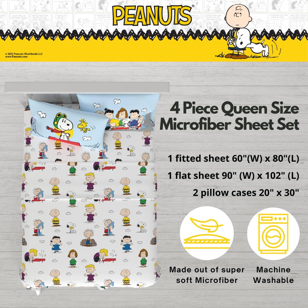 Collectibles Peanuts Snoopy Bedding Super Soft Cozy Microfiber 4 Piece Queen Sheet Set, (Officially Licensed Product) by Franco