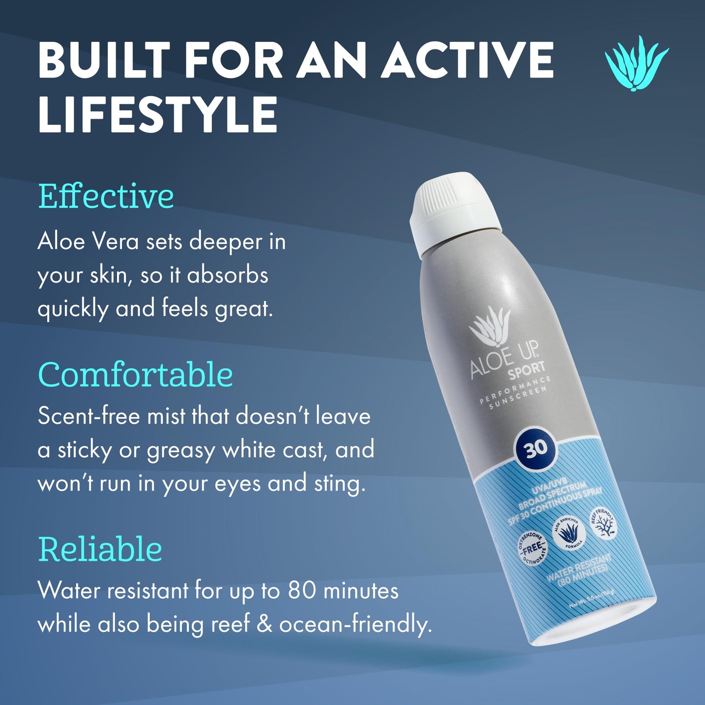 Aloe Up Sport Continuous Spray Sunscreen SPF 30 - Broad Spectrum UVA/UVB Sunscreen Protector for Face and Body - With Aloe Vera Gel - Fast Absorbing