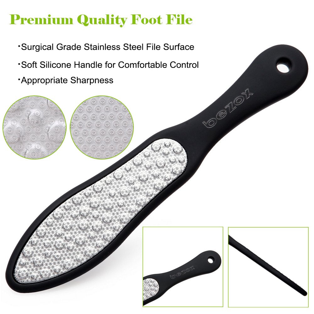 BEZOX Foot File (1 PCS), Double Sided Foot Scraper Callus Remover, Foot Rasp for Cracked Heel and Foot Corn Removal, Stainless Steel Pedicure File