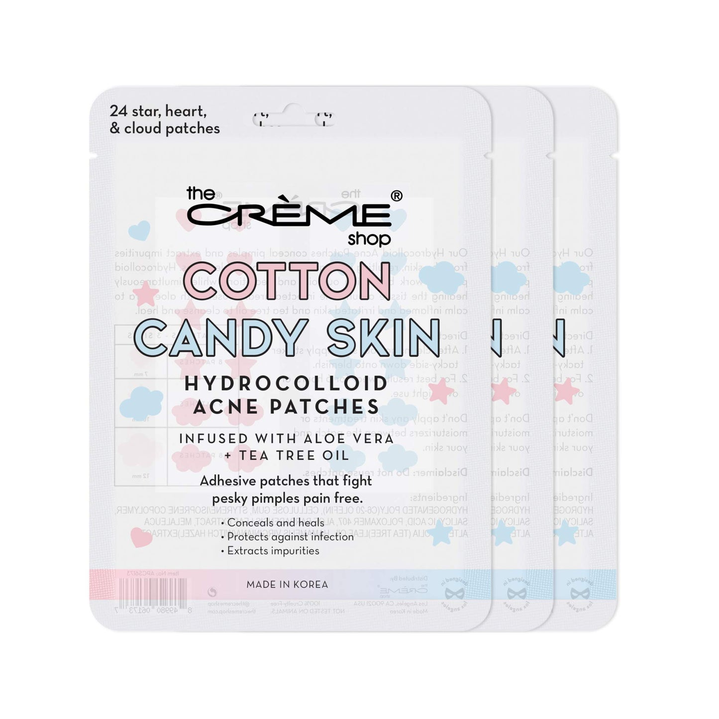 The Crème Shop Cotton Candy Skin Hydrocolloid Acne Patches - Pimple Treatment with Salicylic Acid & Witch Hazel - 3 Sizes, 72 Patches