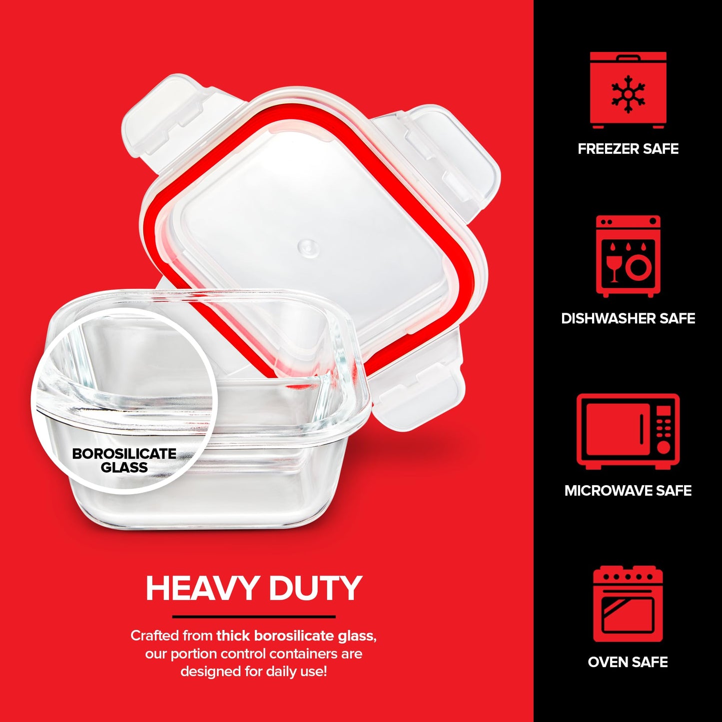 Glass Portion Control Bariatric Containers (3 Pack), 1 Cup Food Containers with Two 4 oz Compartments, 4oz Food Storage Containers for meal prep…