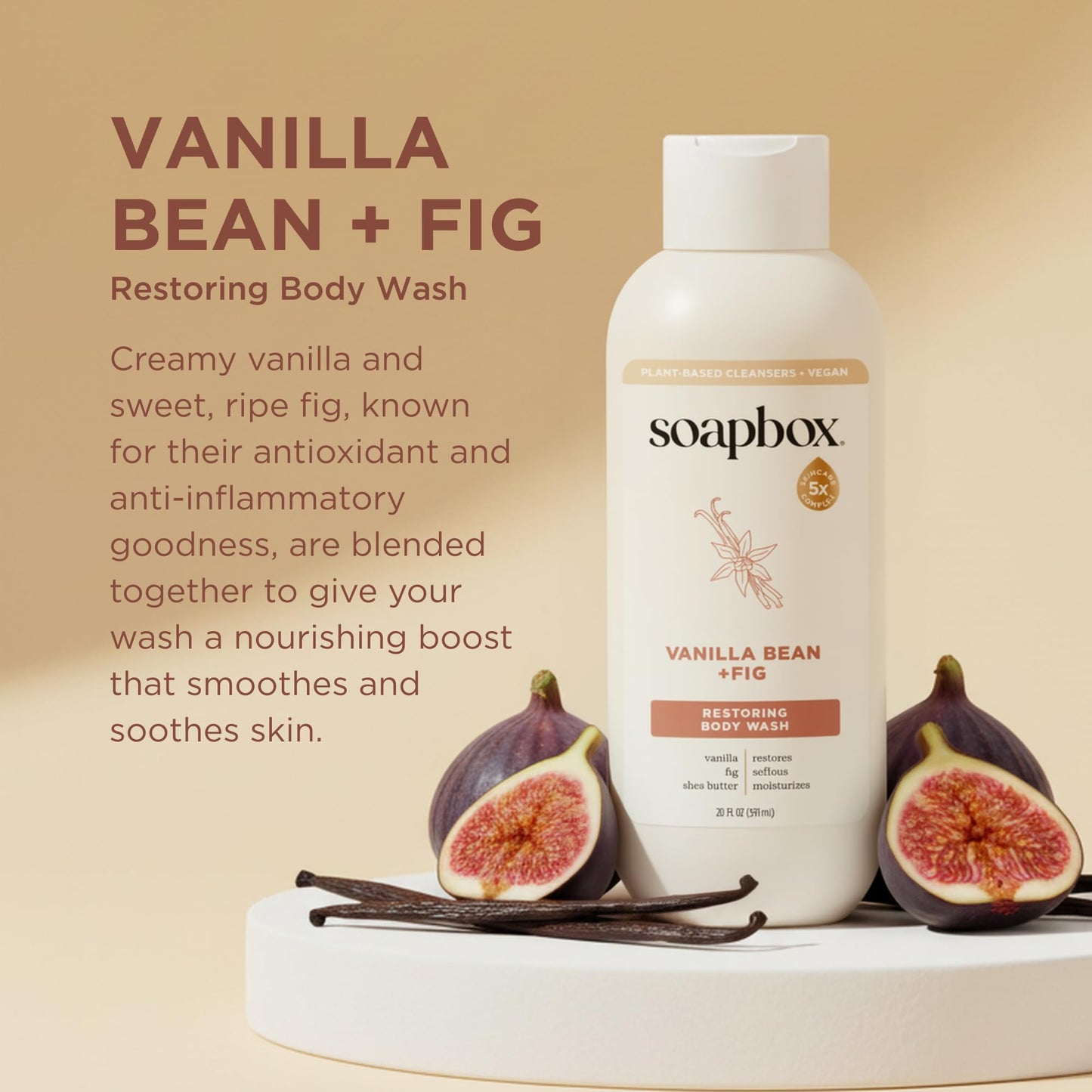 Soapbox Moisturizing Body Wash, Vanilla Bean & Fig Shower Gel - Hydrating Natural Body Wash with Shea Butter - Clean Ingredients Free of Harsh Beauty & Personal Care Soapbox