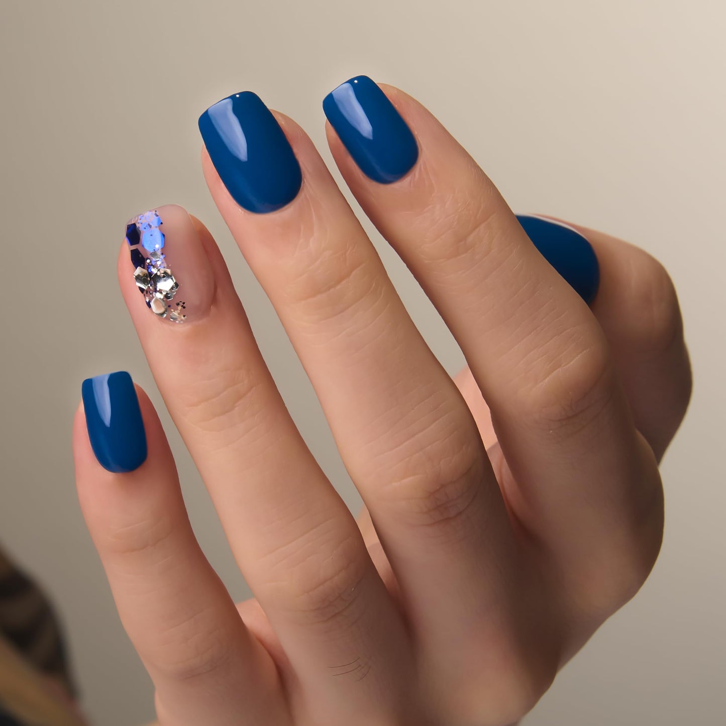 CurvLife Press On Nails Stick On Nails Deeping Blue Short Square Fake Nails Design Acrylic Nails Tips Glue On False Nails For Women Beauty and Personal Care CurvLife