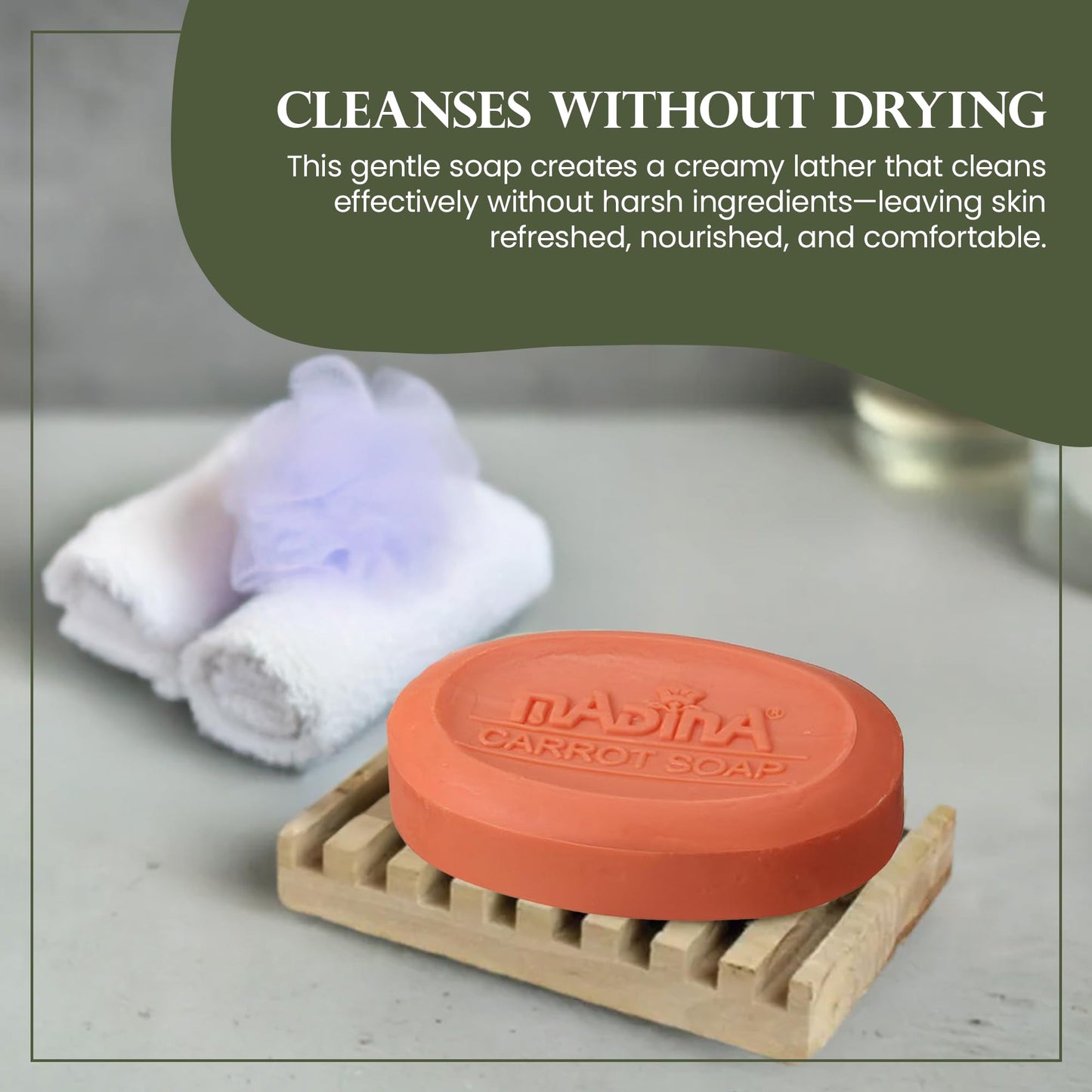 Madina Carrot Soap Bar - Carrot Seed Oil & Shea Butter, Moisturizing, Anti-Aging, Skin Tone & Elasticity, Vegetable-Based, Halal, Gentle Cleanser, 6