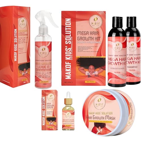 MAKOF Kid’s Hair Growth Set. Shampoo & Conditioner with black castor oil, Wheat Protein, Argan, Jojoba, Aloe Vera, , Mask Treatment and Leave-in