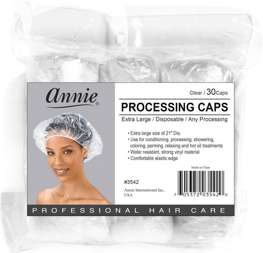 ANNIE Extra Large Processing Caps - Clear Disposable Hair Treatment Caps for Coloring, Perming, Conditioning & Showering - 100-Count XL 21? Diameter