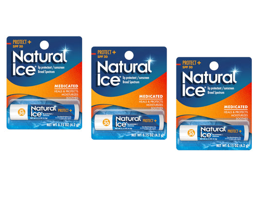 Mentholatum Natural Ice Protect+ Broad Spectrum SPF 30 Medicated Lip Balm, 0.15 Ounce (Pack of 3)