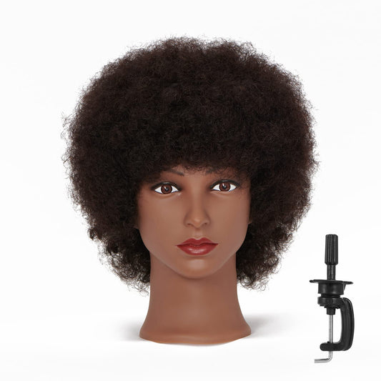 Hairingrid Mannequin Head African American with 100% Human Hair Cosmetology Afro Hair Manikin Head for Practice Styling Braiding and Free Clamp Holder