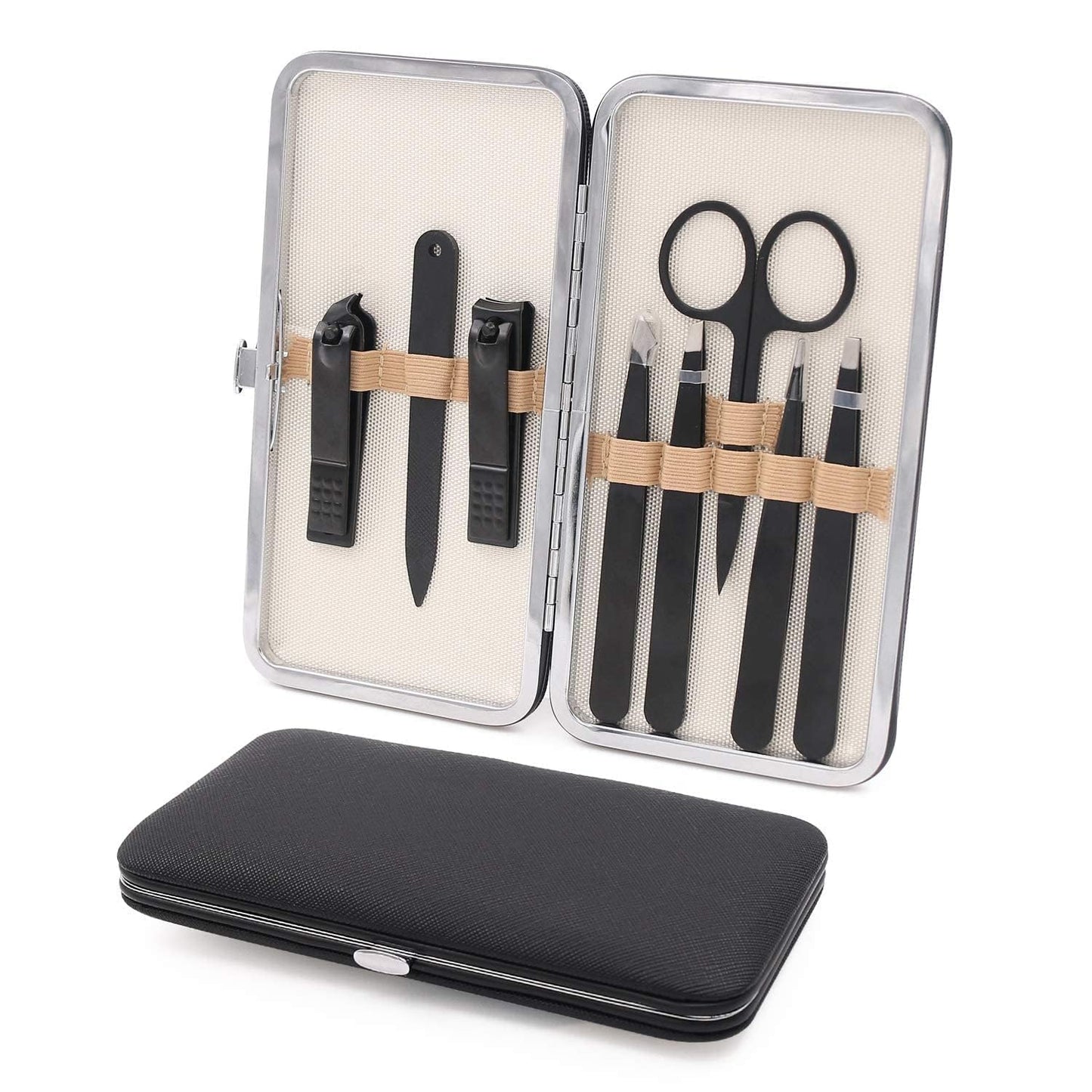 Fangze Tweezers and Fingernail Clippers Kit, 8 Pcs Professional Tweezer Nail Clipper Set Stainless Steel Manicure Tools with Case for Men Women